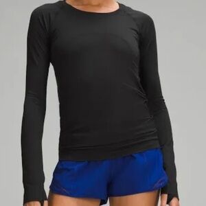 black lululemon swiftly tech long-sleeved shirt